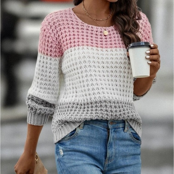 New color block long sleeve knit sweater - Picture 1 of 7